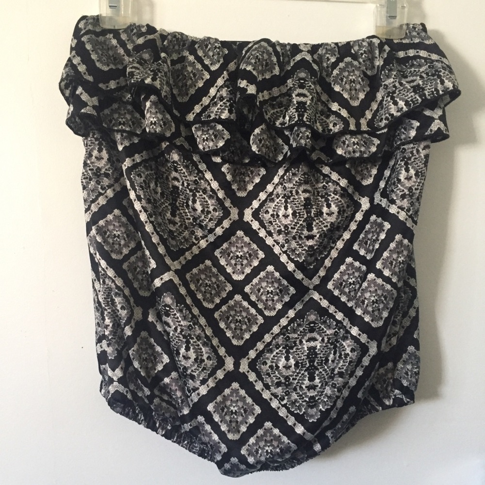 Strapless silky ruffled top with open back